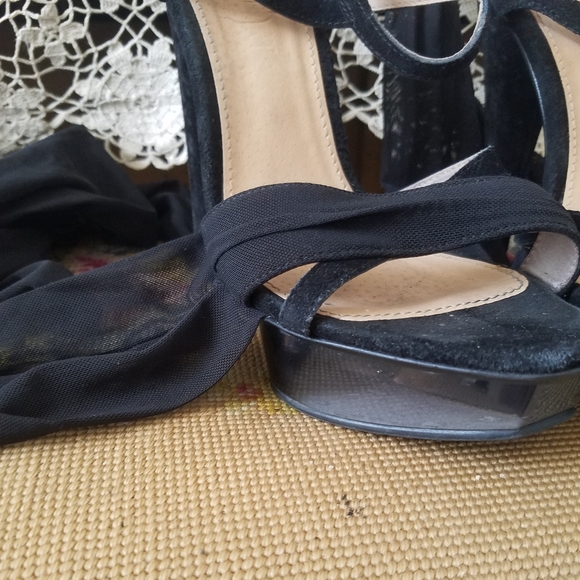 Black Suede Tie Up Smoky Heels - Picture 8 of 15